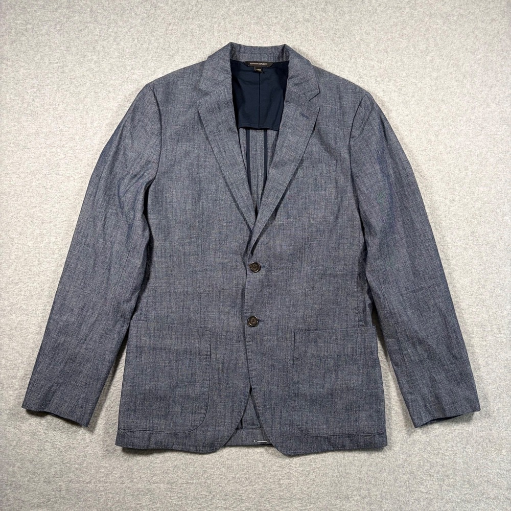 Banana Republic Blazer Mens 38R Blue Slim Fit Chambray Linen Blend Sport Coat